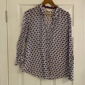 Elephant Block Print Shirt - Purple and White